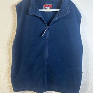 Polar Mens XXL Navy Blue Fleece Zip Front Vest Outdoors Winter Fall Hiking Casua